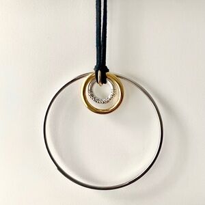Two-Tone Gold and Silver Hoop Pendant Necklace